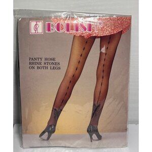 Bolish Fashion Panty Hose With Rhinestone & Bow One Size Black